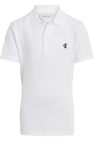 Calvin Klein Polo Manches Courtes Junior Garçon Calvin Klein En Coton Mélangé Blanc Avec Le Logo Brodé - Blanc