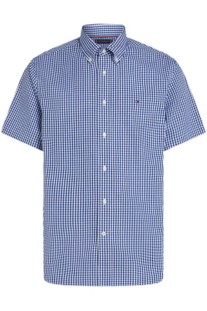 Tommy Hilfiger Chemise Coton Avec Manches Courtes Et Col Américain Bleue Vichy - Bleue