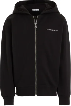 Calvin Klein Sweat à Capuche Zippé Junior Garçon Coton Régénératif Avec Manches Longues Et Col à Capuche Noir - Noir