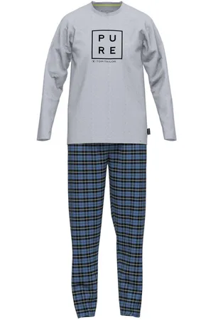 TOM TAILOR Pyjama Long Droit Avec Manches Longues Et Col Rond Tartan Coton Multicolore - Multicolore