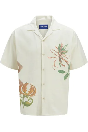 JACK & JONES Chemise Coton Avec Manches Courtes Et Col Français écrue - Ecrue