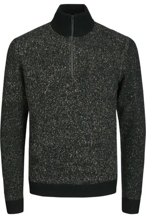 JACK & JONES Pull Coupe Droite Noir Moucheté Col Montant Zippé - Noir