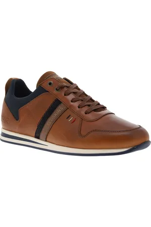 Redskins Baskets Basses En Cuir Brun Cognac à Lacets Enduis - Cognac