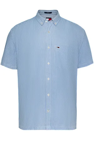 Tommy Hilfiger Chemise Coton Régénératif Avec Manches Courtes Et Col Américain Ciel Rayée - Ciel