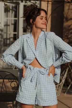 Saaj Short thao vichy azur