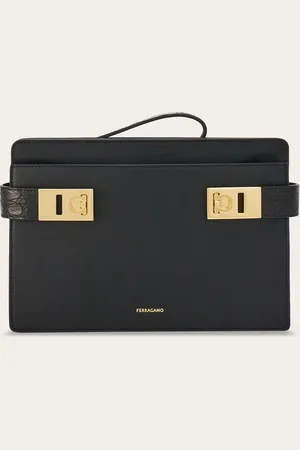 Salvatore Ferragamo Hommes Pochette avec boucles Gancini Noir
