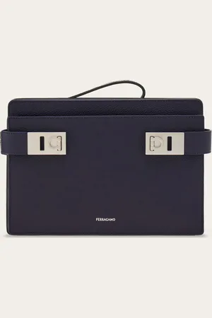 Salvatore Ferragamo Hommes Pochette avec boucles Gancini Bleu