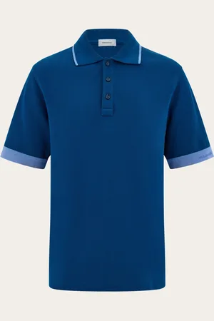 Salvatore Ferragamo Hommes Tricot manche courte à bord contrasté Bleu