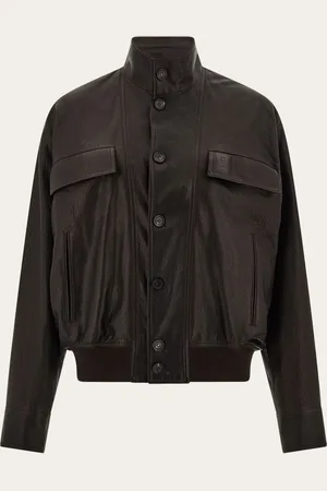 Salvatore Ferragamo Hommes Blouson en cuir grainé Brun