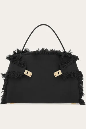 Salvatore Ferragamo Femmes Sac porté épaule Hug Soft avec franges (L) Noir
