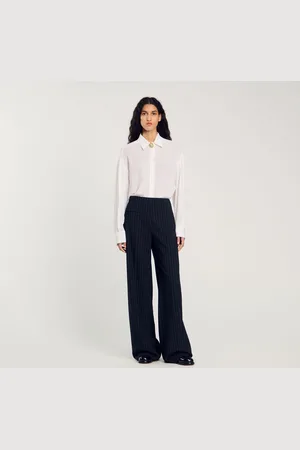Sandro Pantalon large à fines rayures