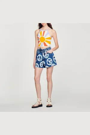 Sandro Short large en denim à motifs peace