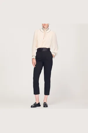 Sandro Pantalon droit à ceinture satinée