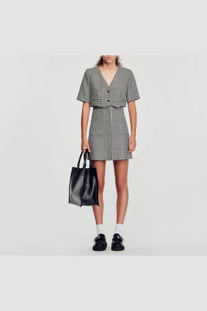 Sandro Robe courte en tweed pied de poule