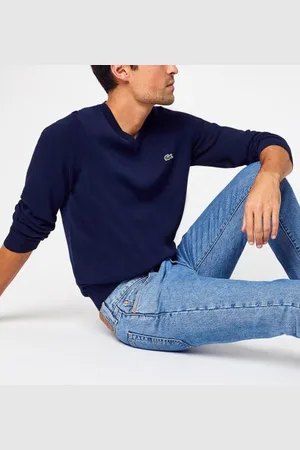 Lacoste Vêtements Pull Col V En Coton Biologique Uni Croco