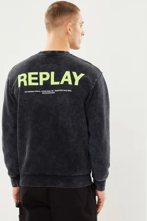 Replay Vêtements Sweat delave gros logo jaune fluo dos