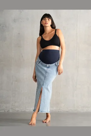 Séraphine Jupe en denim mi-longue au-dessus du ventre grossesse et allaitement