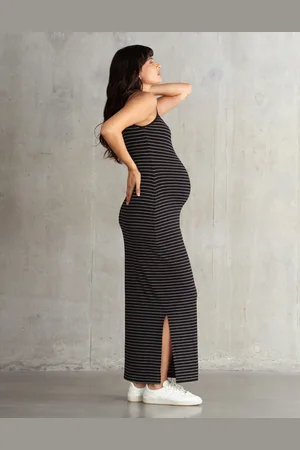 Séraphine Robe longue de maternité en jersey côtelé avec bretelles cami