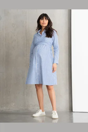 Séraphine Robe Rayure chemise grossesse et allaitement en coton et tencel