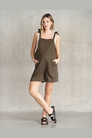 Séraphine Combi-short en lin kaki grossesse et allaitement