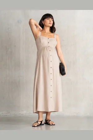 Séraphine Robe grossesse et allaitement mi-longue boutonnée sur le devant en mélange de lin