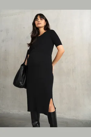 Séraphine Robe grossesse et allaitement en maille côtelée - Noir