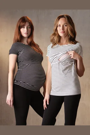 Séraphine Lot de deux t-shirts rayés de grossesse à allaitement - Noir et blanc