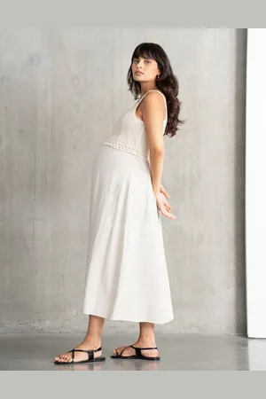 Séraphine Robe grossesse et allaitement à bretelles mi-longue avec haut en crochet