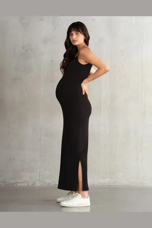 Séraphine Robe longue de maternité en jersey côtelé avec bretelles cami