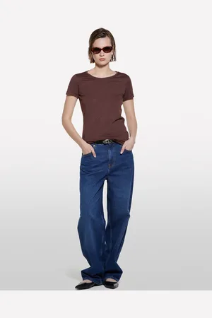 Sisley T-shirt Marron À Col Rond Femme