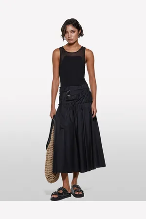 Sisley Jupe Évasée Noire Avec Ceinture Femme