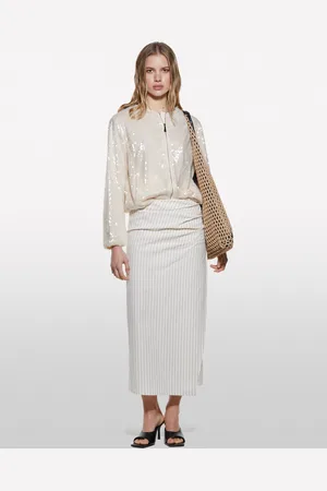 Sisley Jupe Rayée Beige Femme