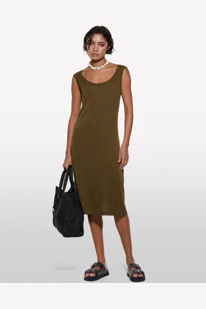 Sisley Robe Côtelée Vert Militaire Femme