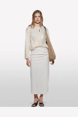 Sisley Jupe Rayée Beige Femme
