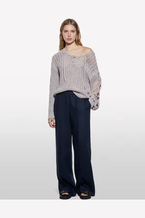 Sisley Pantalon Coupe Flare En 100% Lin Femme