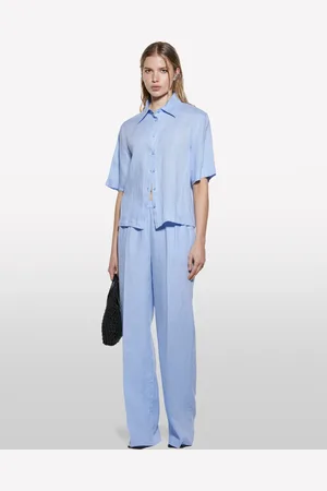 Sisley Pantalon Coupe Flare En 100% Lin Femme
