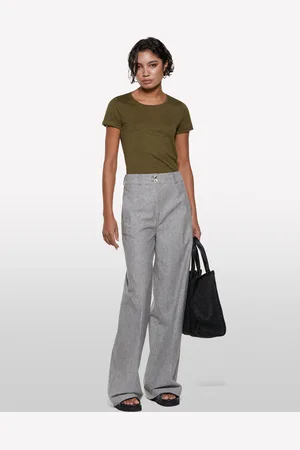 Sisley T-shirt Vert Militaire À Encolure Ronde Femme
