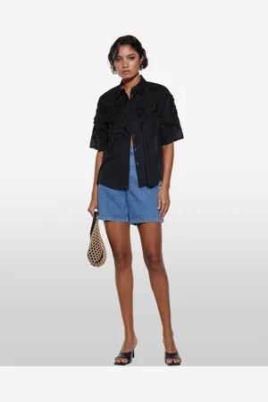 Sisley Chemise Noire Avec Broderie Femme