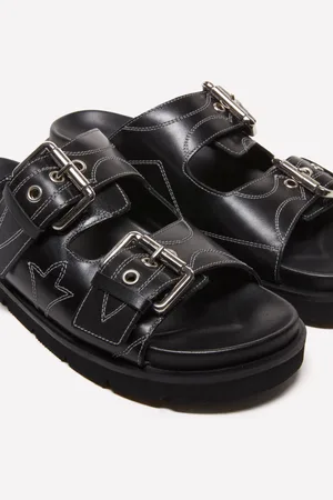 Sisley Chaussons En Cuir Avec Surpiqûres Femme