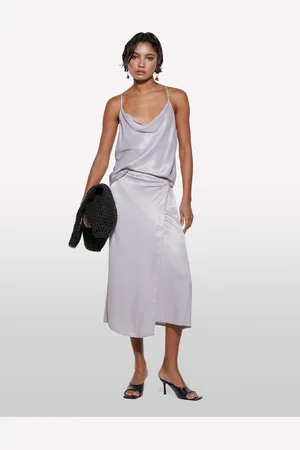 Sisley Jupe En Satin Gris Femme
