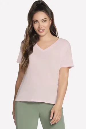 Skechers Pima V-Neck T-shirt en Blanc/Rose