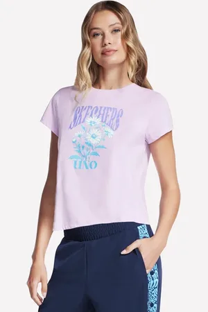 Skechers Uno Classic Fit Flower T-shirt en Blanc/Violet