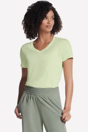 Skechers Pima V-Neck T-shirt en Gris Clair/Vert-Lime