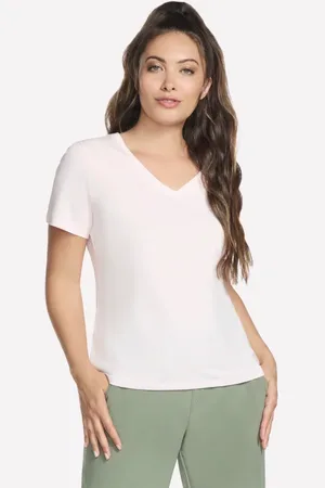 Skechers Pima V-Neck T-shirt en Blanc/Rose