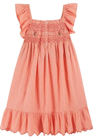 Emile et ida Robe Brodée Smockée Vichy Pivoine