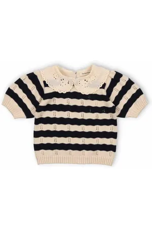 The New Society Pull Manches Courtes Rayures Marina Coton Bio