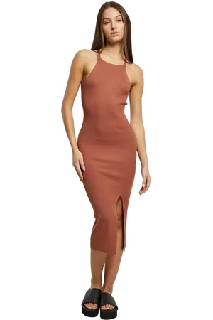 Urban classics Robe midi tricotée à dos croisé femme Rib
