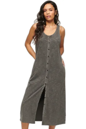 Superdry Robe mi-longue boutonnée en jersey femme Vintage