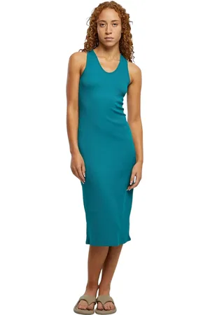 Urban classics Robe midi sans manches tricotée à dos croisé femme Rib