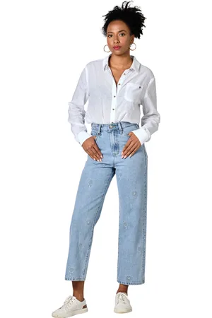F.A.M. Paris Jean droit court brodé femme Pola Embro
